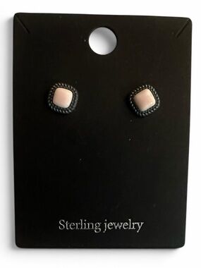 Square Pink Conch Shell Sterling Twist Wire Stud Earrings 6mm